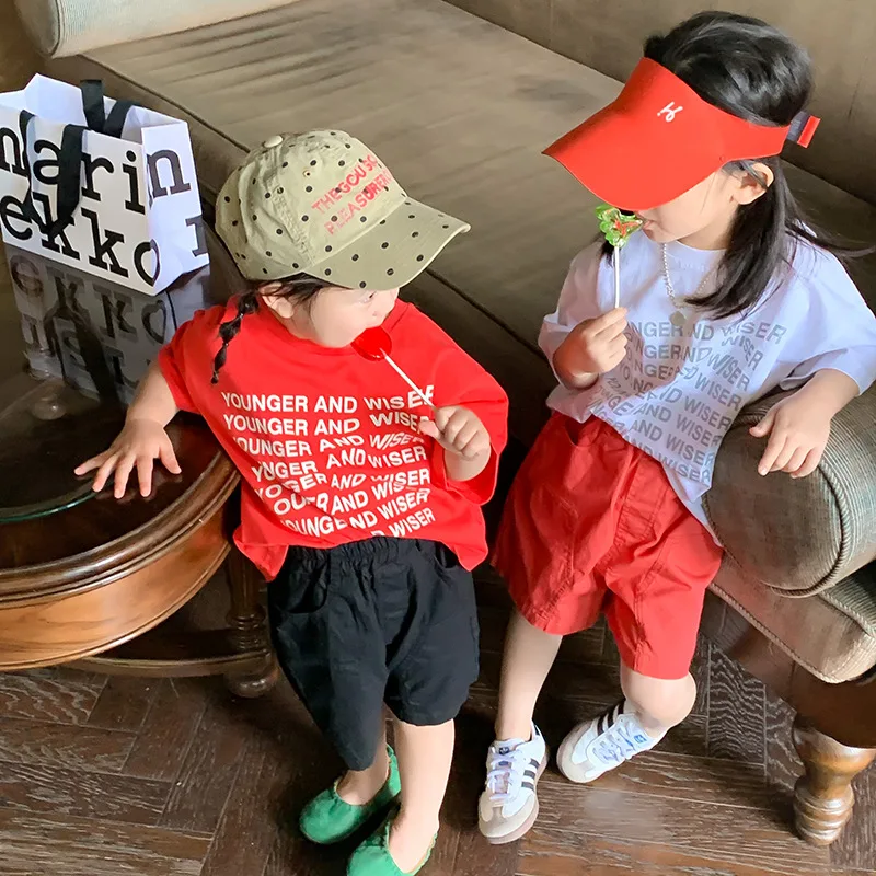 

2023 Summer New Children Letter Print T-shirt Baby Girls Casual Versatile Tees Toddler Boys Comfortable Pullover Tops Clothes