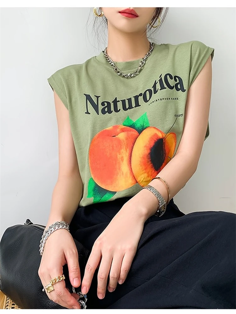 Летняя женская футболка для девочек одежда топы хлопковая без рукавов Y2k