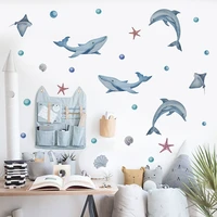 cartoon cute ocean whale dolphin watercolor nursery stickers removable wall decals art print kids boys room interior home decor