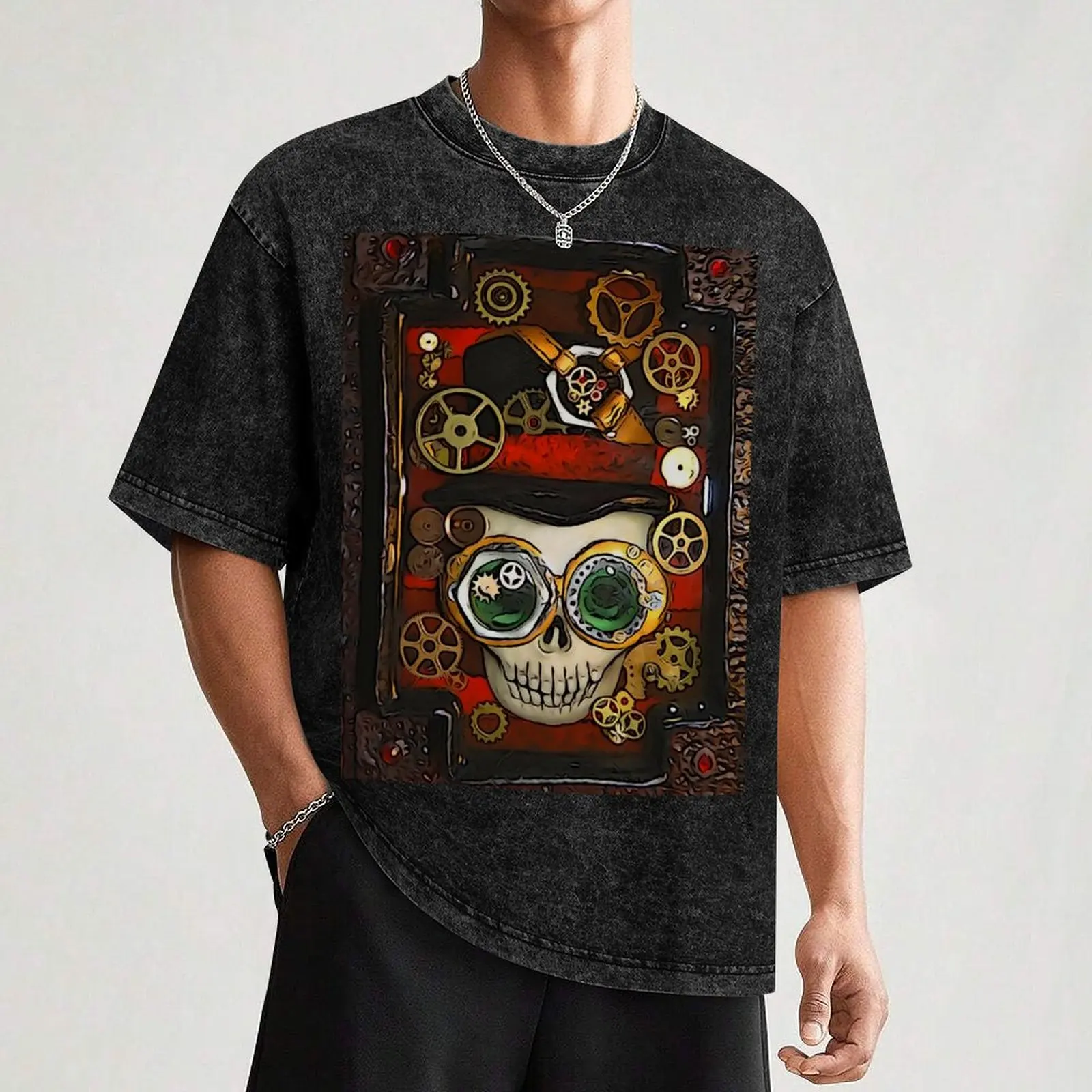 Мужская Винтажная футболка с рисунком черепа в стиле стимпанк