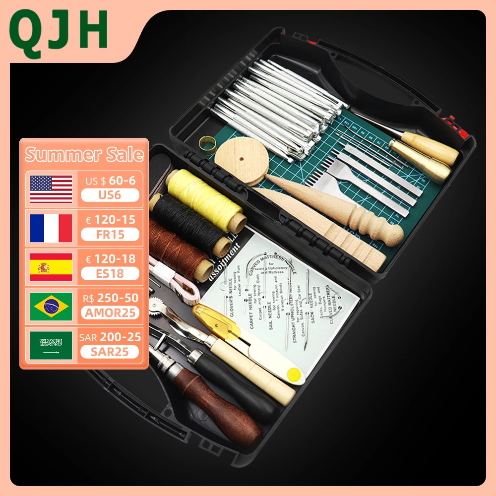 DIY Professional Leather Craft Tools Kit Hand Sewing Stitching Punch Carving Work Saddle Groover Set Accessories DIY Tool box