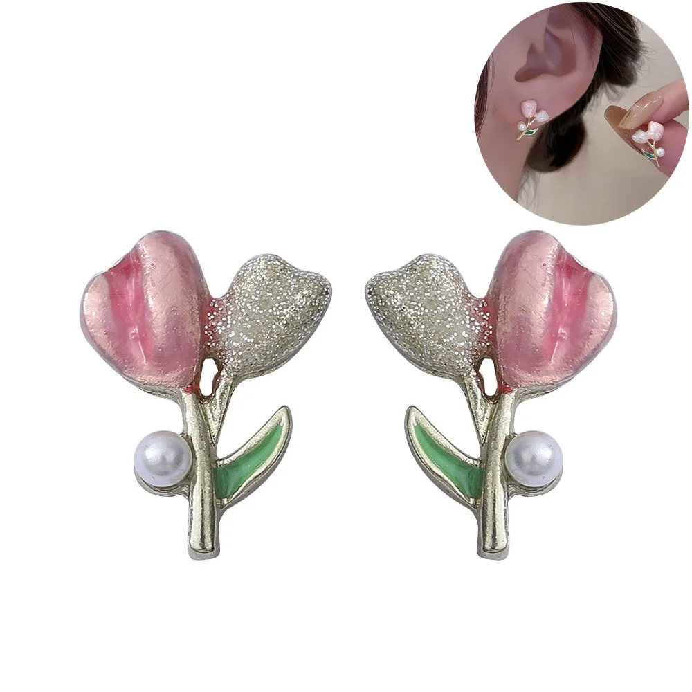 

2022 New Fashion Elegant Stud Earrings For Women Girls Pink Tulip Simple Cute Small Korean Flower Jewelry pendientes 귀걸이 серьги