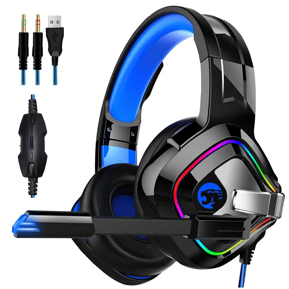 

With Mic LED Light Adjustable Headband 3.5mm Jack Lightweight Over Ear Stereo Gaming Headphone PC Laptop for XBOX One