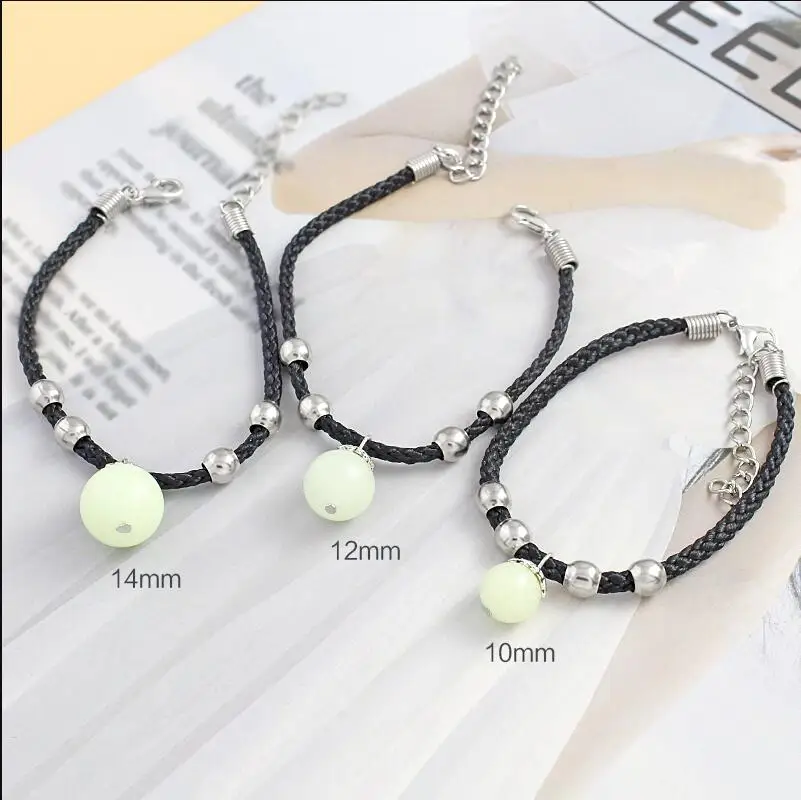 

2022 Creative Luminous Pendant Bracelet for Women Simple Charm Round Bead Pendant Bracelet Black Red Rope Braided Jewelry Gifts