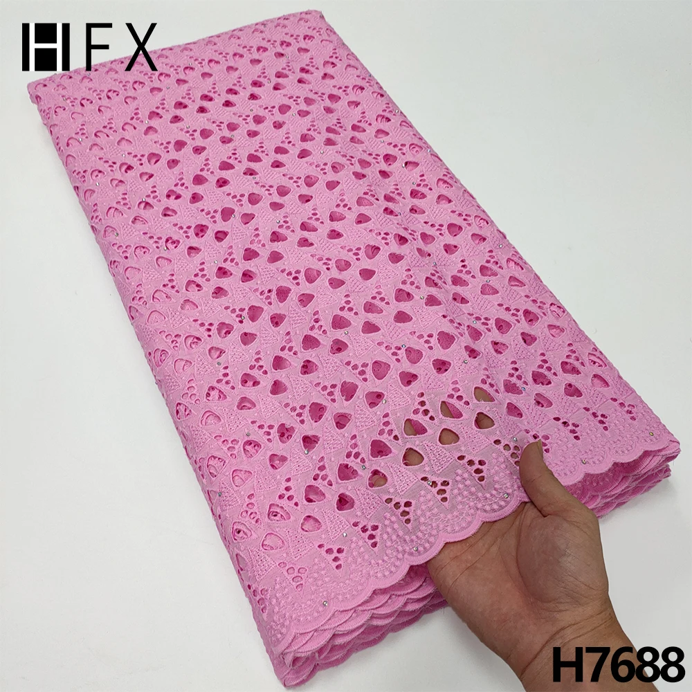 

HFX African Cotton Dry Lace Fabric 2022 High Quality Swiss Voile Lace In Switzerland Nigerian Dry Lace Fabrics For Wedding H7688