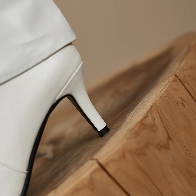 Женские модные новые остроносые узкие высокие сапоги из воловьей кожи на высоком