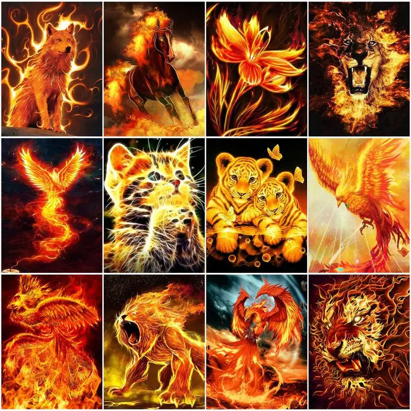 

CHENISTORY 40x50cm Painting By Numbers Flame Animal With Frame Pictures By Numbers Animal Number Painting Artwork