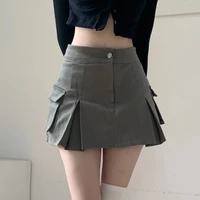 weiyao kawaii women solid cargo mini skirt preppy style high waist casual jeans pleated skirts korean street y2k short skirt