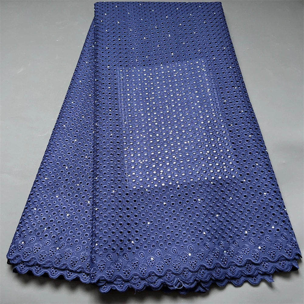 

2023 Latest High Quality African Nigerian Pure Tulle Damask Lace Fabric Embroidery Party Dress Sequins Cotton 5yards