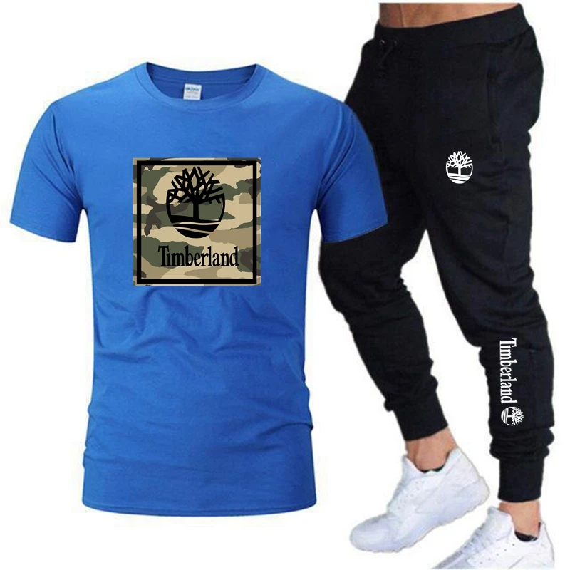2023 spring and summer new men's T-shirt sports two-piece Harajuku top short-sleeved fun T-shirt+pants set fitness jogging suit