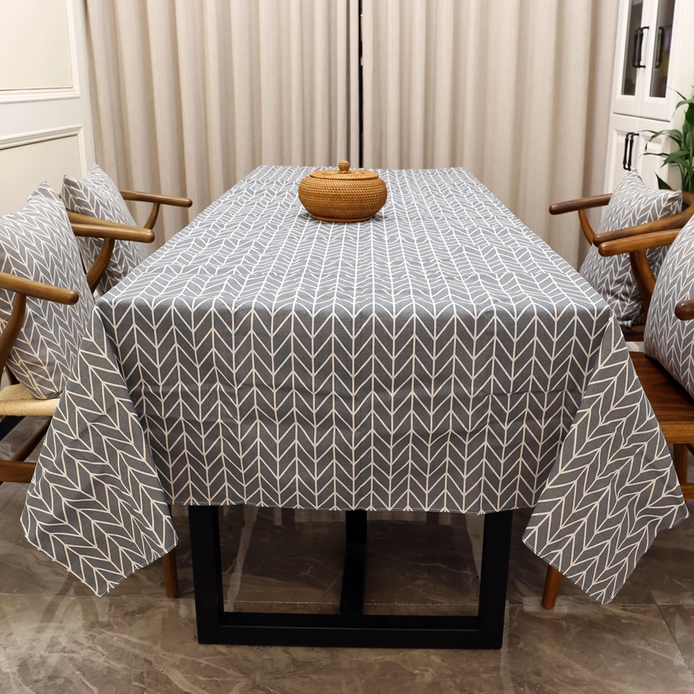 

Gray Stripe Rectangular Cotton Linen Tablecloth Cushion Cover Table Covers for Home Table Hotel Dining Tea Coffee Table Decor