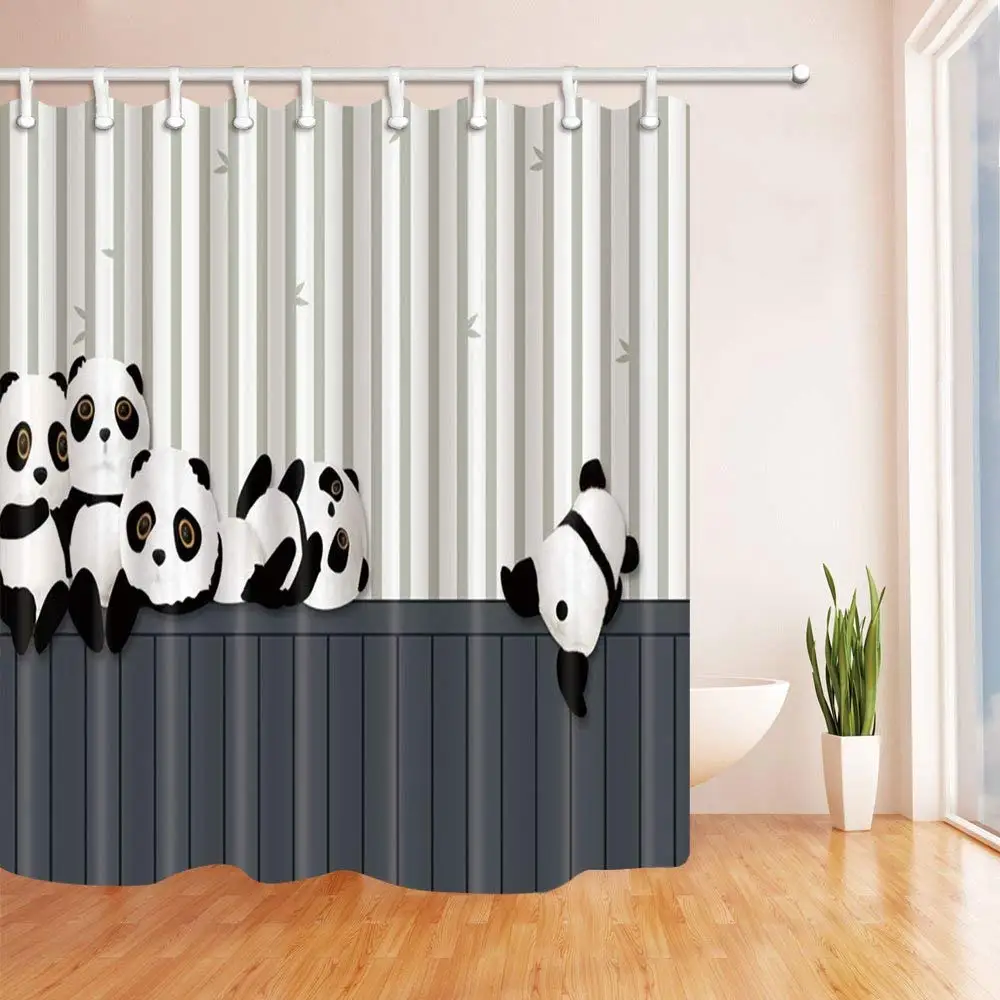 

Cartoon Playing Panda Shower Curtain Fantastic Cute Animal Printed Waterproof Polyester Bathroom Decorations Bathtub Screen