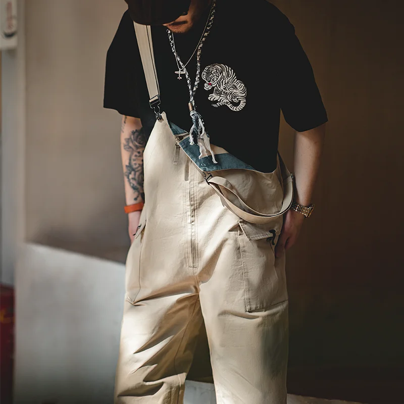 Maden Oversize Jumpsuits Multi Pocket Cargo Pants Vintage Khaki Overalls Large Size Casual Trousers Loose Hip Hop Streetwear