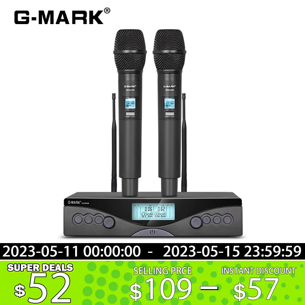 Wireless Microphone G-MARK G320AM UHF 2 Channels Karaoke Handheld Frequency Adjustable For Party Stage Show 50M Use Distance