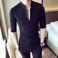 2022 top quality summer leisure for men half sleeve shirtsmale slim fit stand collar casual shirts tops black white s 3xl