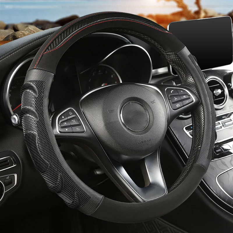 

Car Steering Wheel Cover 38cm 15inch Carbon Black Fiber Silicone gel Steering Wheel Booster Cover Anti-skid Accessories