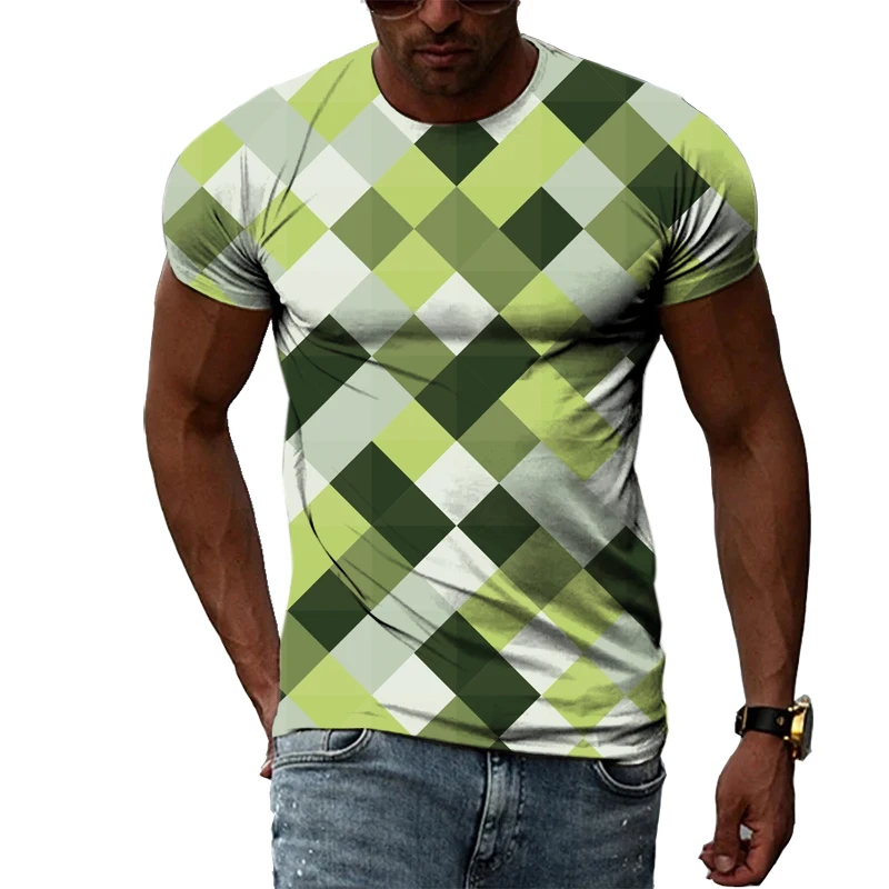 

Summer Trendyol Men's Plaid T-Shirt Fashion Cool O Neck Short Sleeve Comfortable Breathable Hip Hop Harajuku Casual Print Top