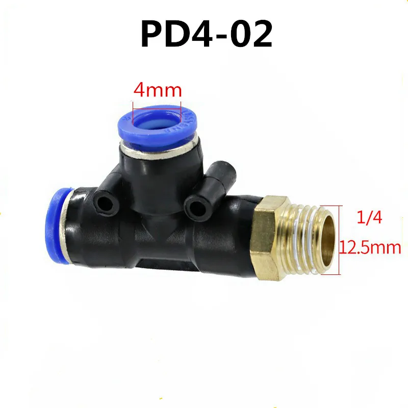 

Пневматический соединитель PD 4-12 мм, Т-образный тройник, воздушный фитинг 1/4 дюйма, 1/8 дюйма, 3/8 дюйма, 1/2 дюйма, наружная резьба BSPT, 3 способа трубопроводная муфта