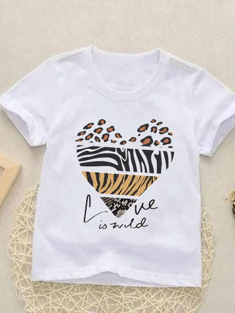 

Kids Tees Tops Short Sleeve Fashion O-neck Girls Boys Summer Leopard Trend New Sweet Cartoon Outfits T-shirts Children Clothes