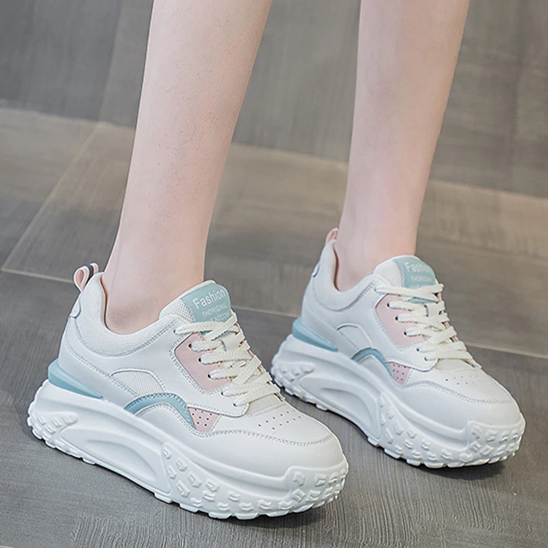 Genuine Leather 6cm Air Mesh Platform Wedge Shoes Chunky Sneaker Casual Comfy High Brand Breathable Spring Summer Woman Shoes