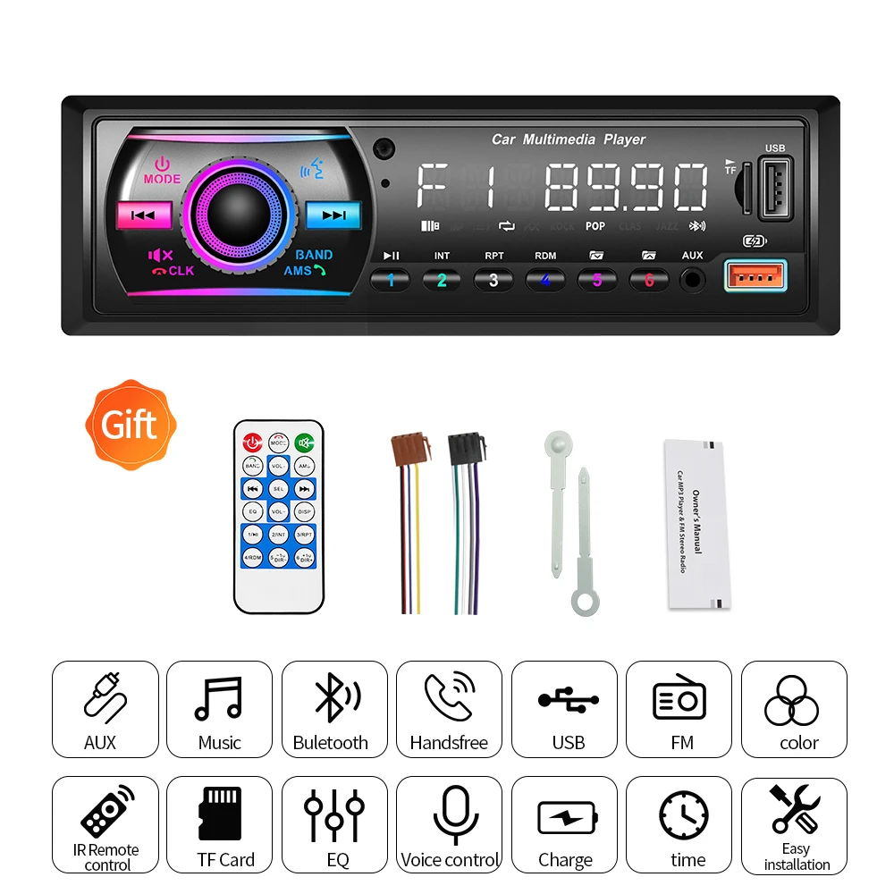 

Автомобильный MP3-плеер 1 DIN С Bluetooth, Цифровое Аудио-радио, Мультимедийный Плеер С Голосовым Помощником, USB, SD, AUX-вх...