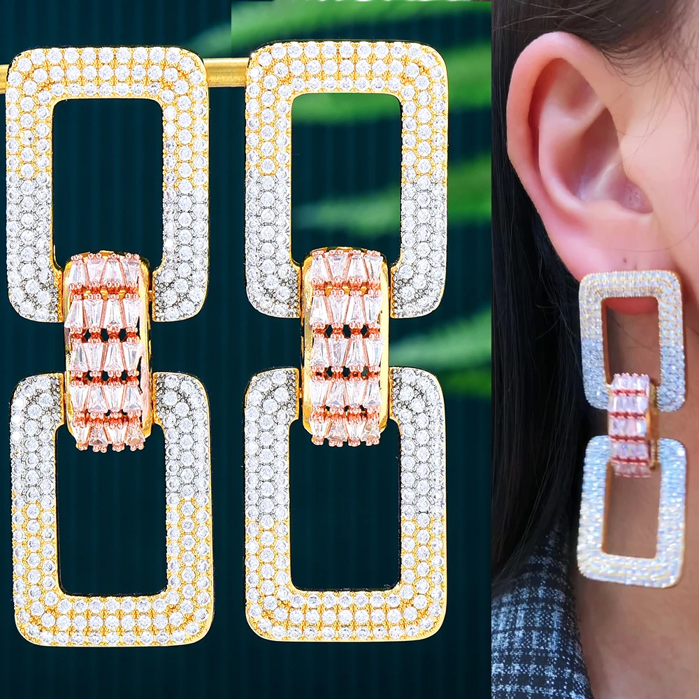 

missvikki Luxury Big Long Square Pendant Earring for Women Original Boucle d'oreille Femme 2022 Full Austrian crystal