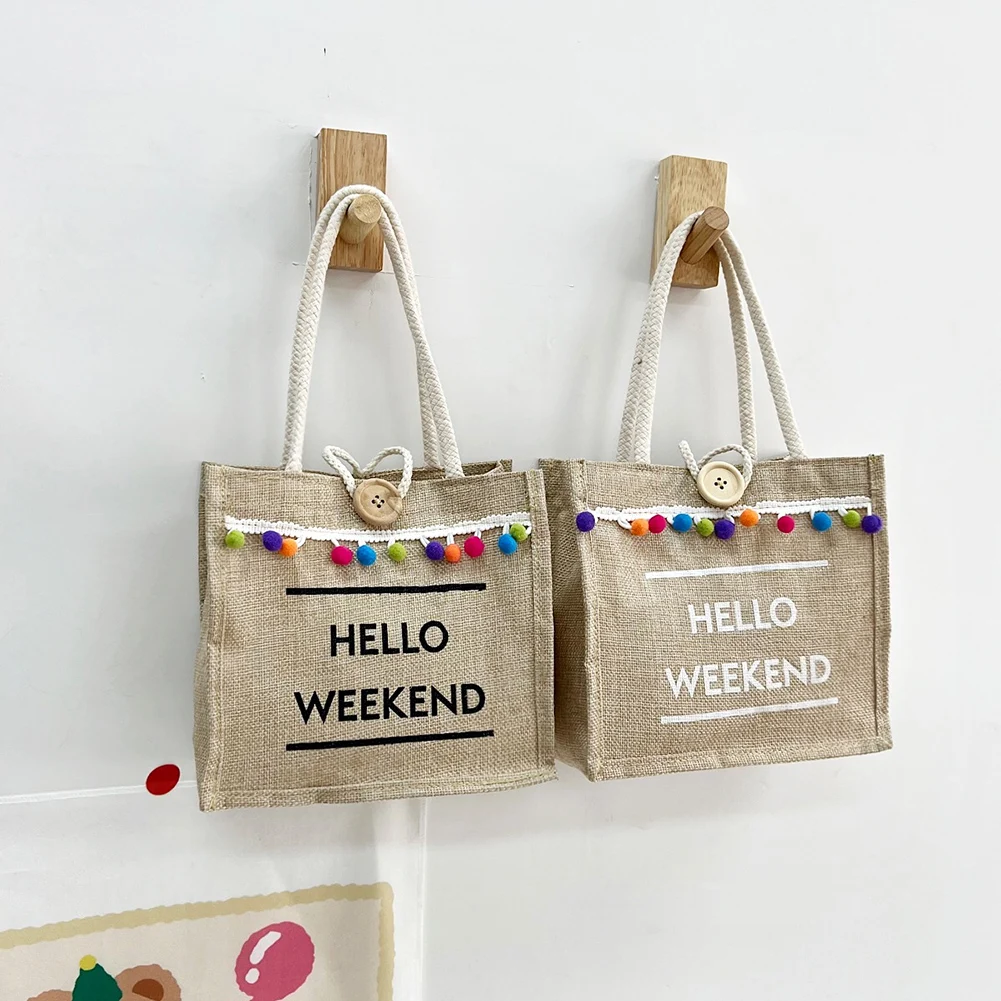 

Льняные вместительные сумки-тоуты для женщин, роскошные дамские сумочки на плечо с надписью и кисточками, повседневные пляжные дорожные су...