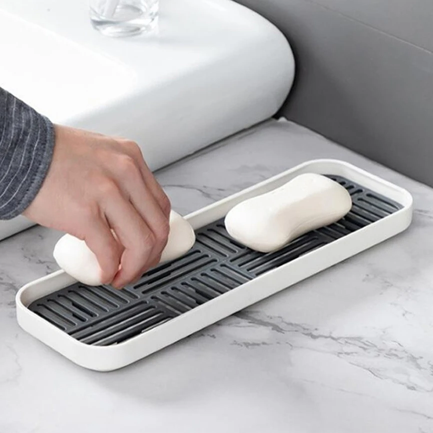 

Sink Soap Organzier Rack Plastic Bathroom Storage Trays Sponge Holder Tableware Drain Storage Dish Kitchen Storage Accessories