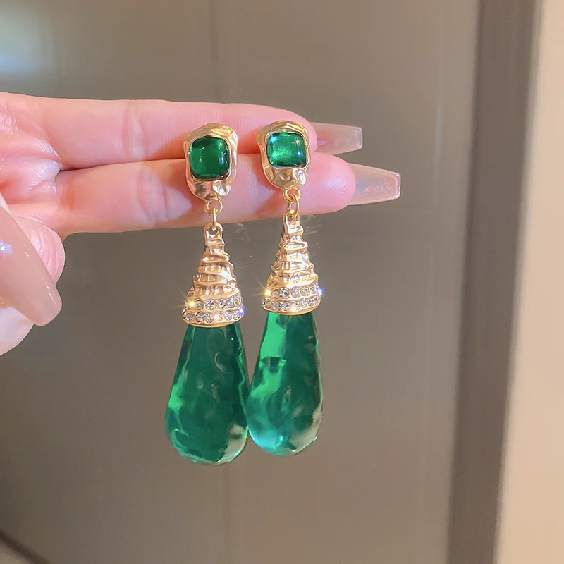 

DREJEW Glass Rhinestone Drop Earrings Female Geometric Water Droplet Dangle Earrings Luxury Party Wedding Ear Jewelry Gifts