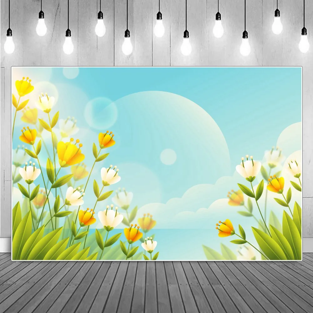 

Spring Lake Photography Backdrop Birthday Decoration Custom Children Flower Leaves Cloud Dot Light Spot Studio Photo Background