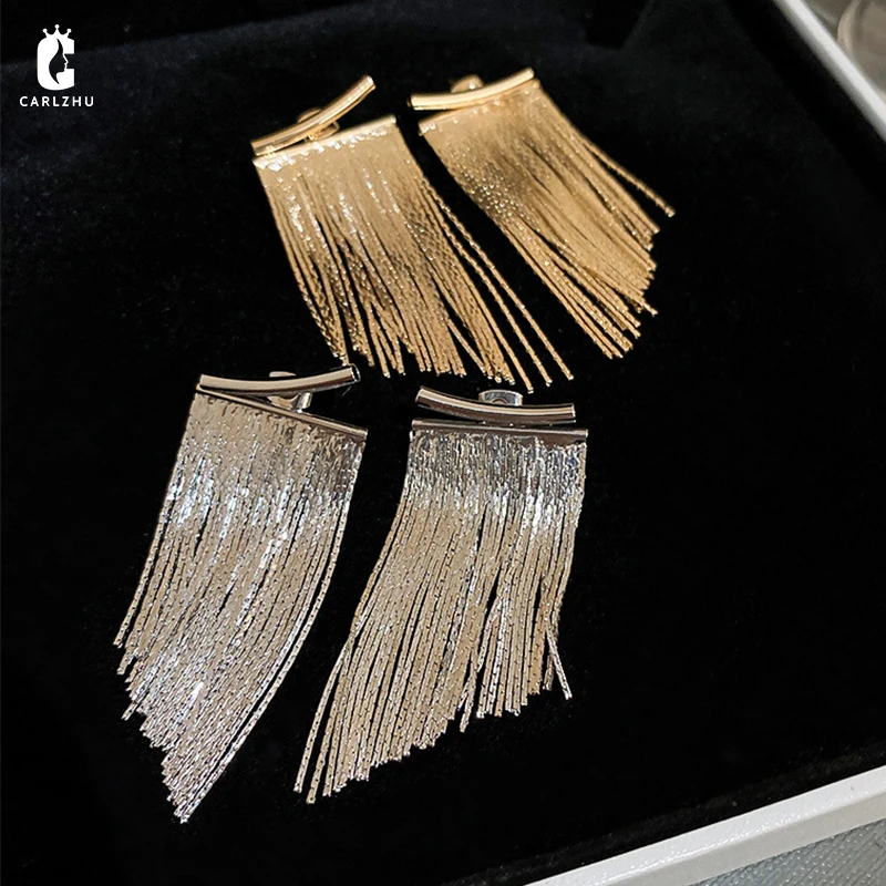 

Винтажные глянцевые длинные висячие серьги с кисточками для женщин золотого и серебряного цвета, геометрические модные украшения, роскошн...