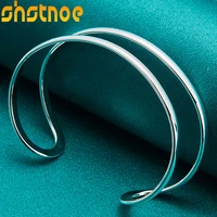 925 sterling silver double circle line bangle for party women engagement wedding charm fashion jewelry
