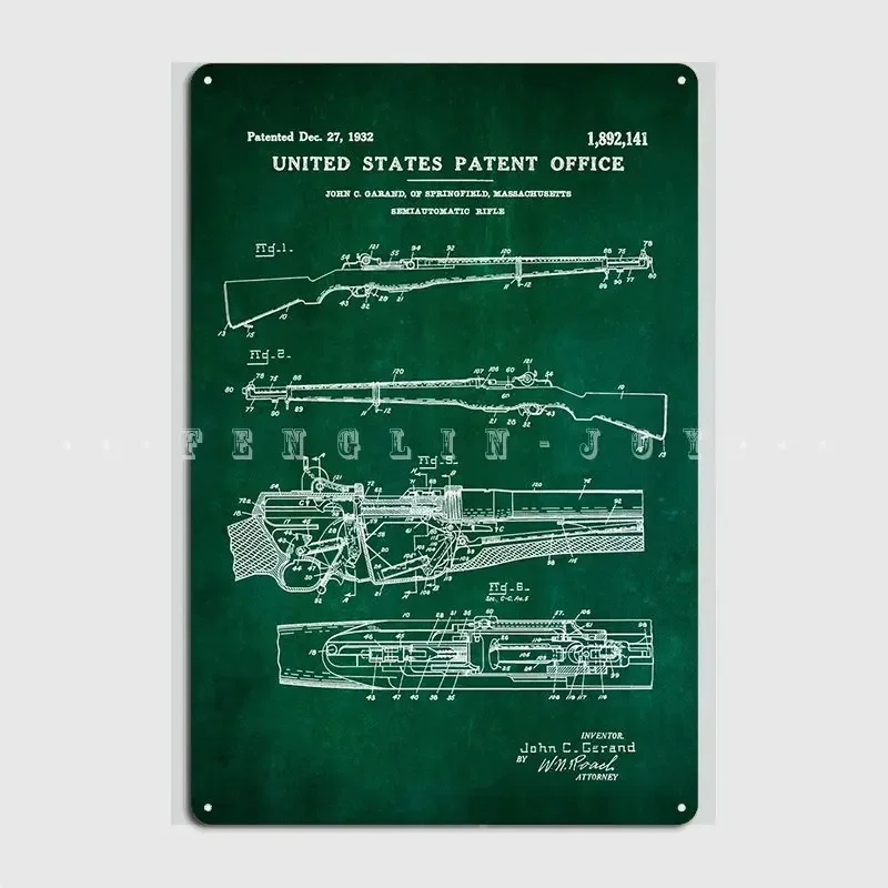 Патентный плакат с винтовкой M1 металлическая табличка настенная живопись для