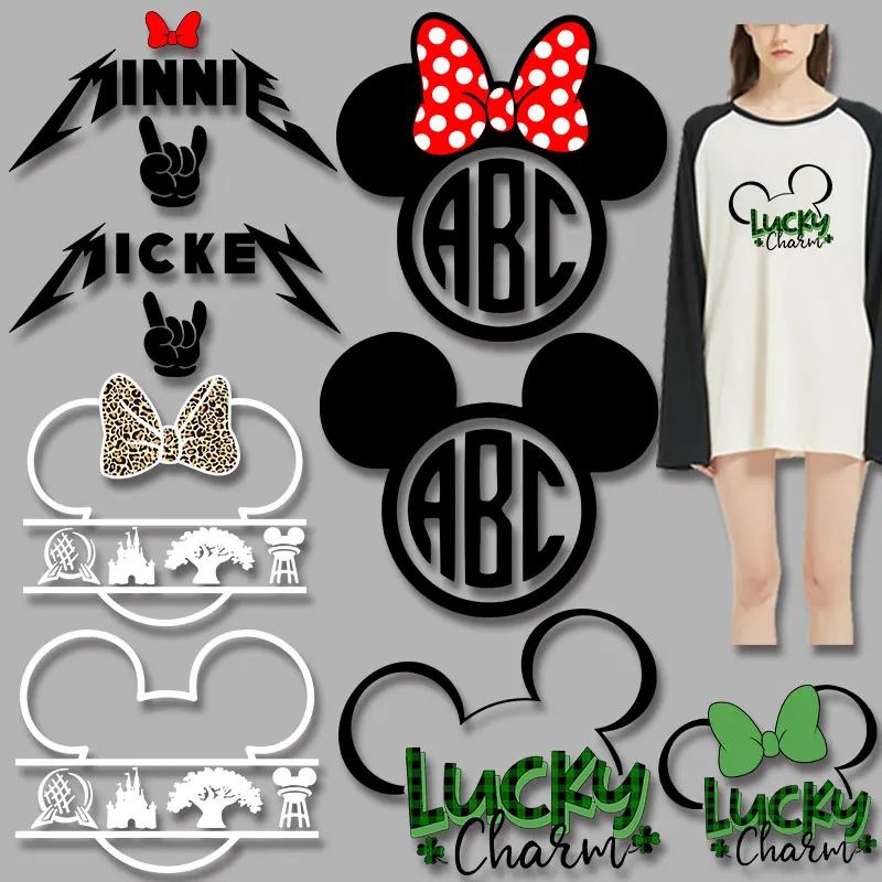 

Clover and Mickey Mouse Head applique for cloth Heat Vinyl Ironing Stickers Decor easy to use DIY Appliques