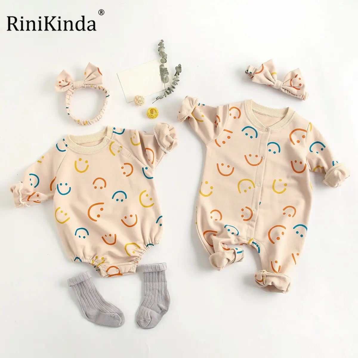 

RiniKinda Spring Newborn Infant Baby Boys Girls Romper Playsuit Overalls Cotton Long Sleeve Toddler Jumpsuit Newborn Clothes