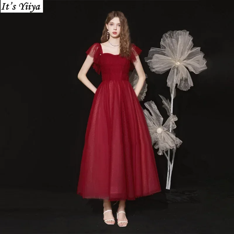 Вечернее платье It's Yiiya по индивидуальному заказу бордовое в горошек со