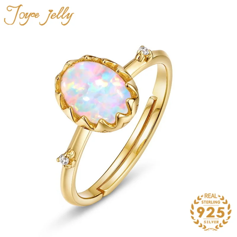 

Joycejelly Classic 925 Sterling Silver Ring With Oval Shape Opal Gemstones Gold Color Wedding Silver Fine Jewelry Gift