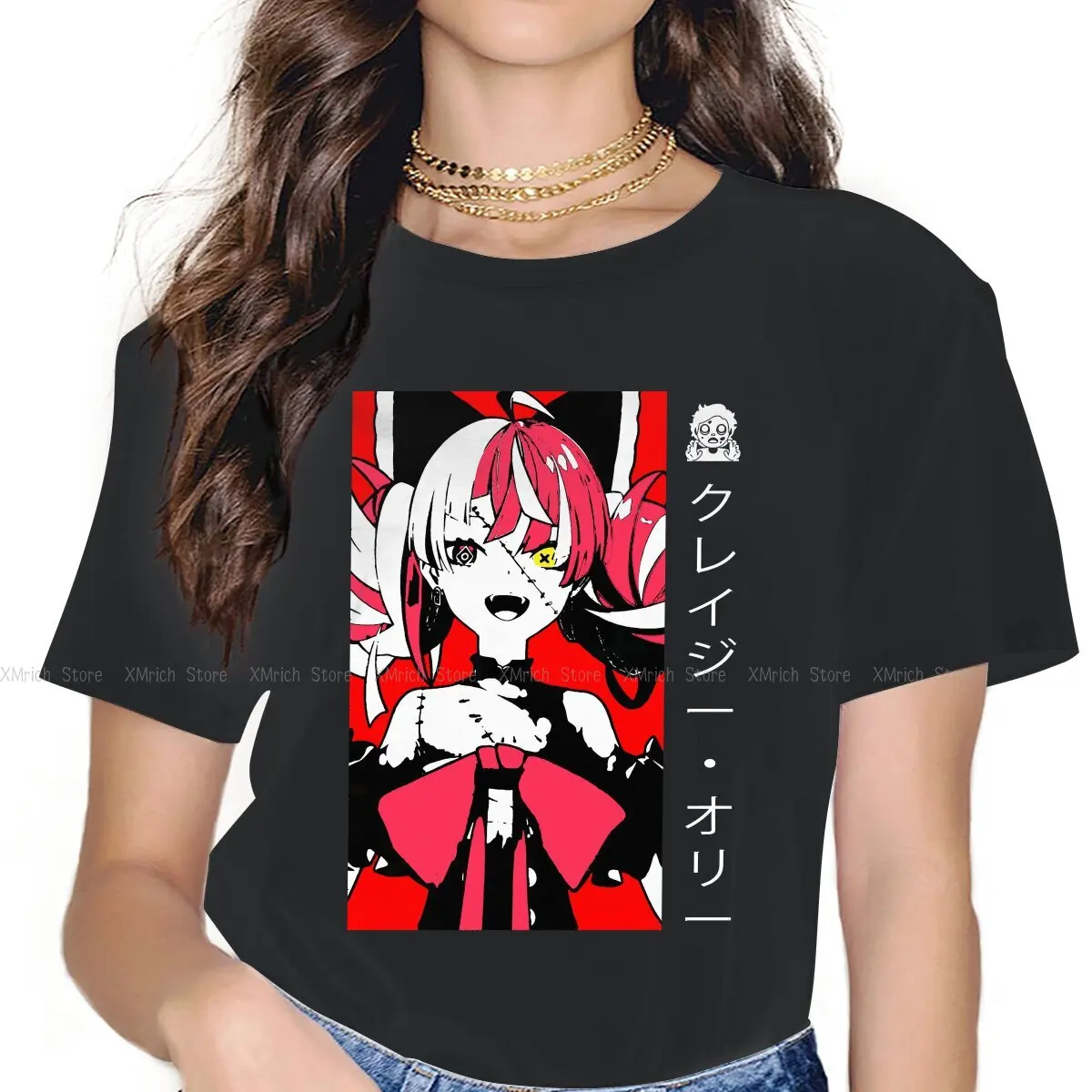

ID Kureiji Ollie Women T Shirts Hololive VTuber Funny Tees Short Sleeve Crewneck T-Shirts Pure Cotton Printed Clothes