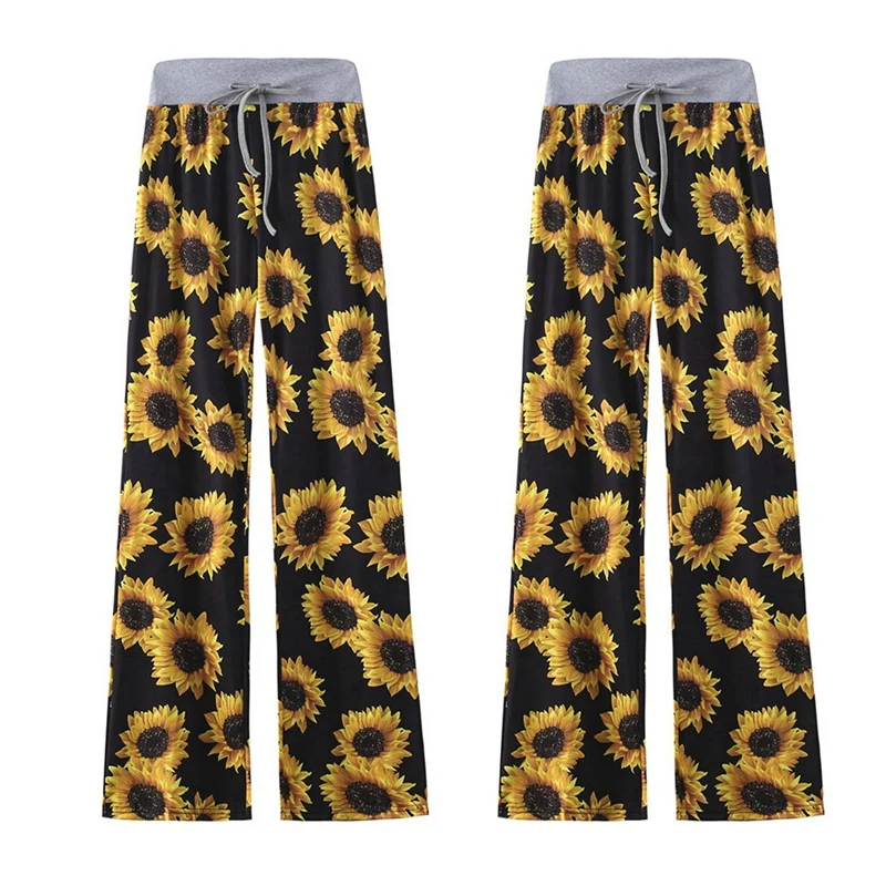 

2 шт., женские эластичные широкие брюки с принтом подсолнуха