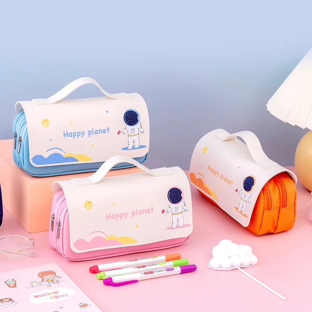

Cartoon School Large Capacity Pencil Bag Portable Stationery Holder Pack Planet Pen Case Oxford Cloth Box School Supplies