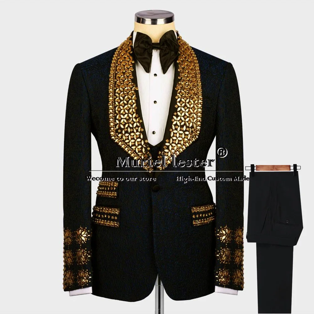 Роскошная одежда для жениха свадебный смокинг куртка с золотыми драгоценными