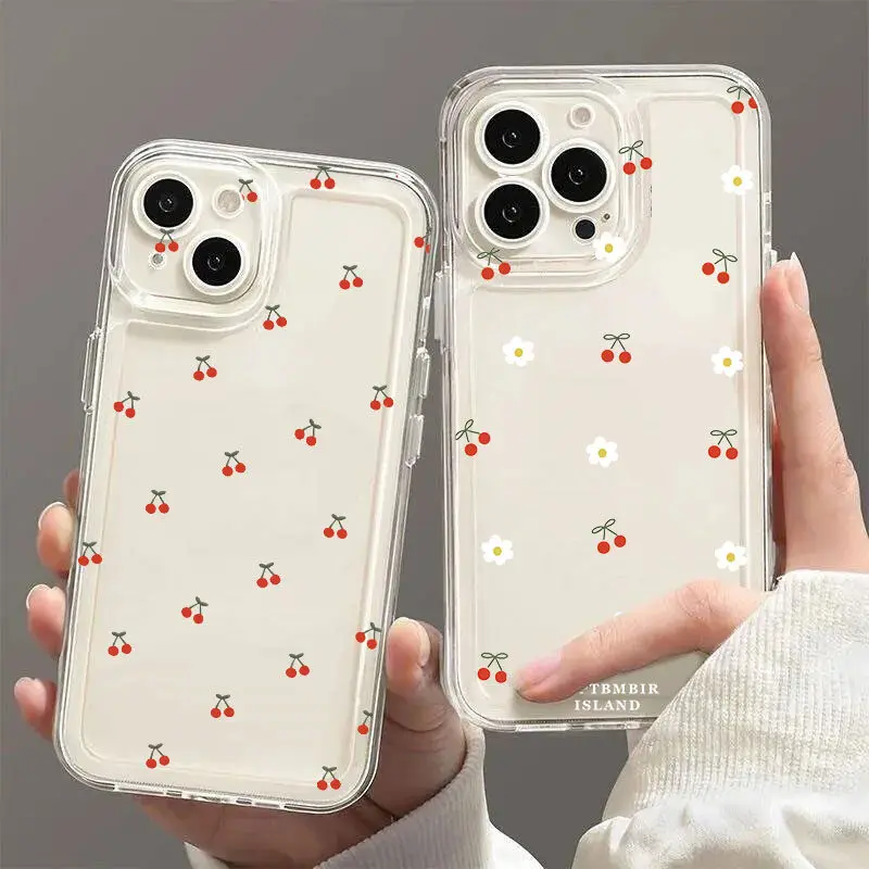 Прозрачный чехол INS Red Cherry Floral для Xiaomi Redmi Note 13 Pro 5G 12 4G 11 10 9 8 Plus 12S 11S 10S 14C 13C