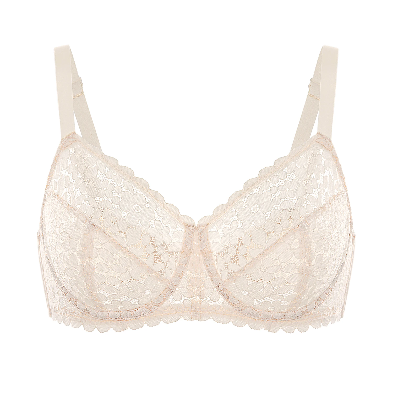 DOBREVA Women's Unlined Sheer Floral Lace Minimizer Bra Plus Size Underwire Full Coverage Bralette