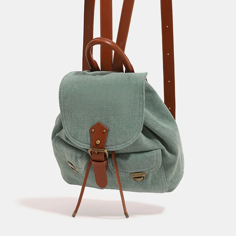 

New Fashion Simple Casual Texture Daily Niche Design Washed Denim Commuter Personality Versatile Handheld Backpack Shoulders
