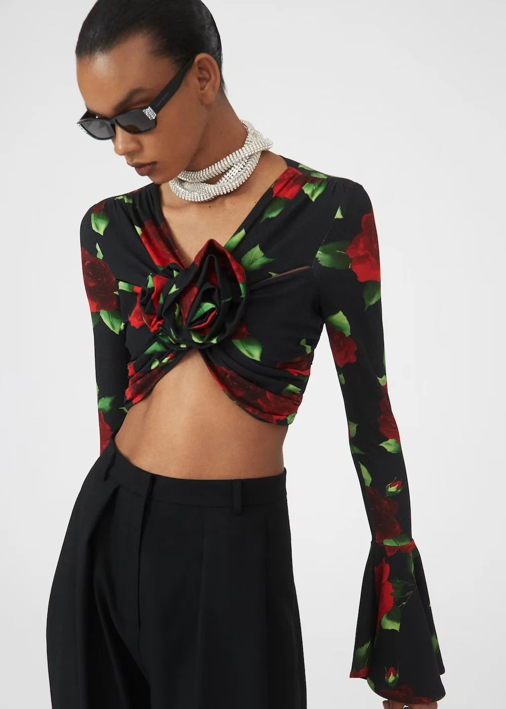 

Женская плиссированная футболка с V-образным вырезом и длинным рукавом