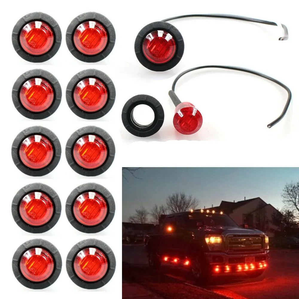 

10pcs 12V Car Truck Trailer Mini Red Round LED Button Side Marker Lights Lamps Low Power Consumption, Energy Saving Accessories