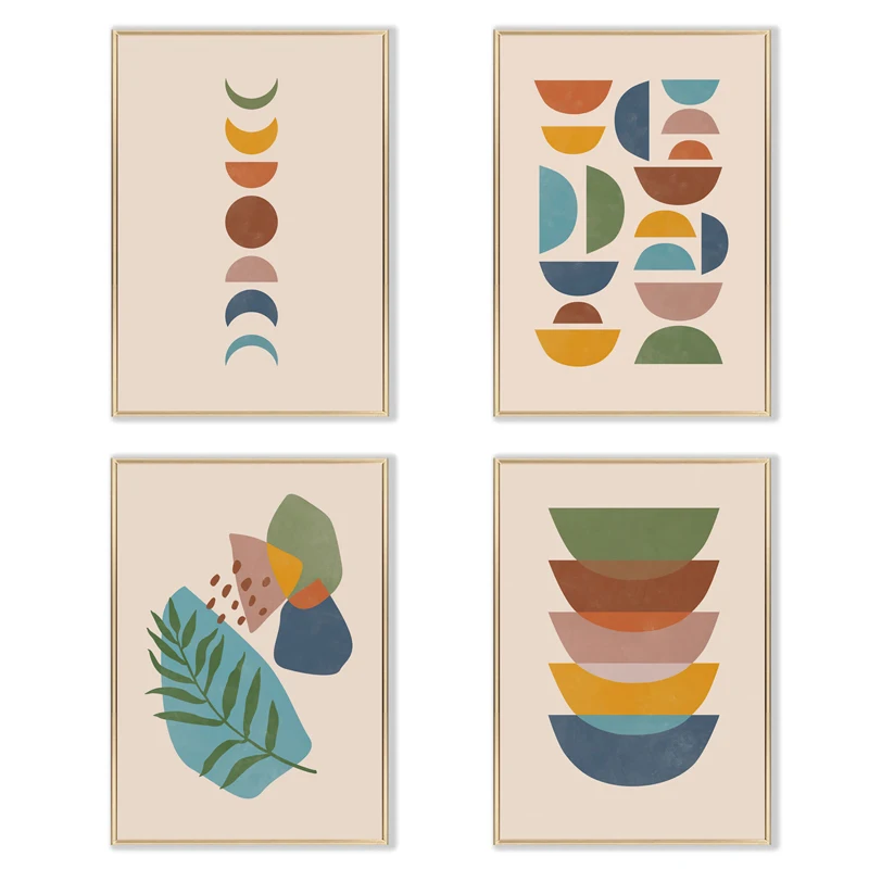 

Colorful Geometric Abstract Canvas Painting Nordic Moon Sun Leaf Print Posters Bohemia Wall Art Picture for Living Room Aisle