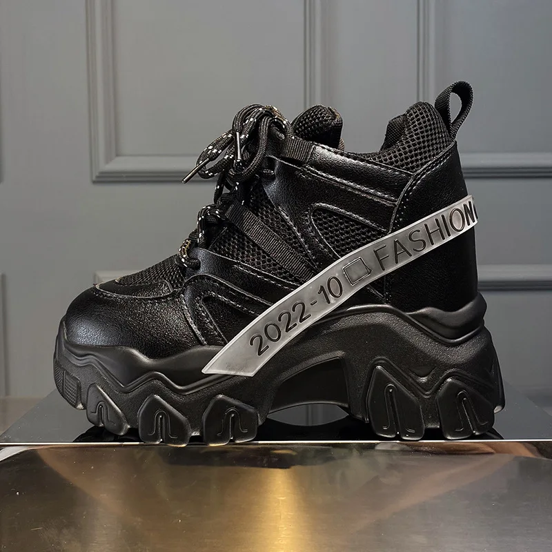 New 2022 Women Platform Sneakers 11 CM Breathable Mesh Chunky Casual Sports Shoes Female Fashion Trainers Black Green Pink White