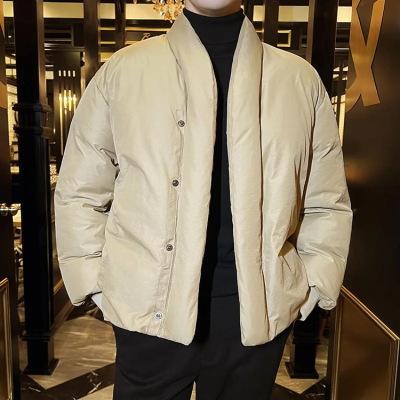 Autumn Winter Down Jacket Men Thick Warm Collarless Casual Parkas Fashion Social Duck Down Coats Streetwear Men Clothing 2022