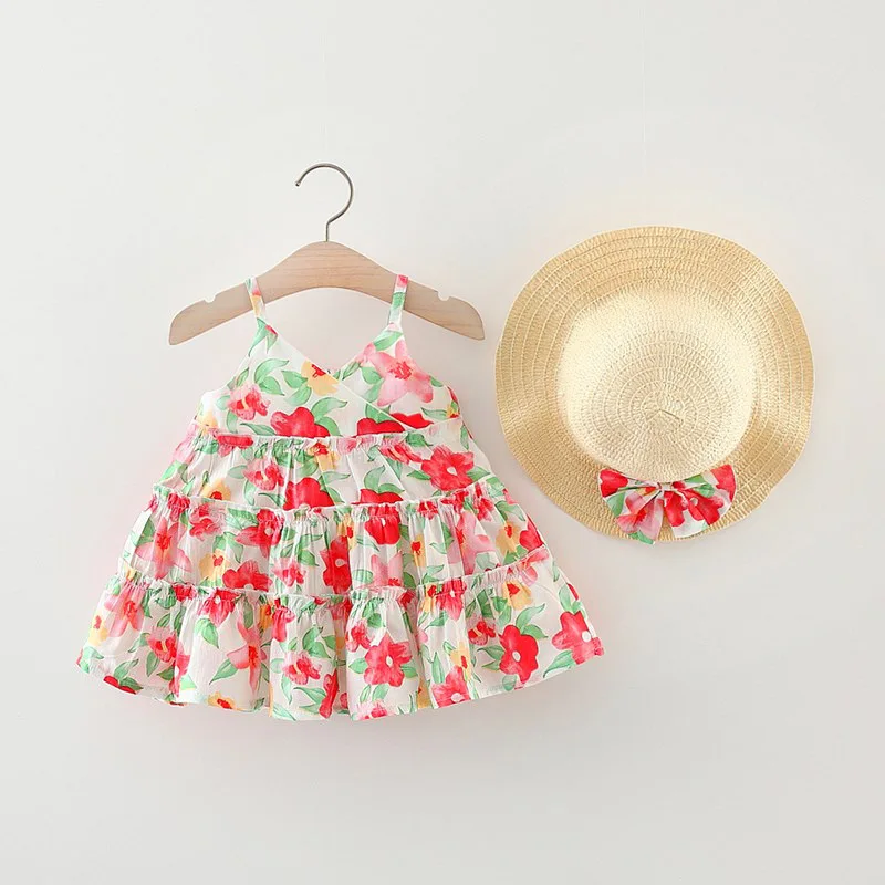 

2 шт./комплект, детское платье с цветочным принтом, на бретелях